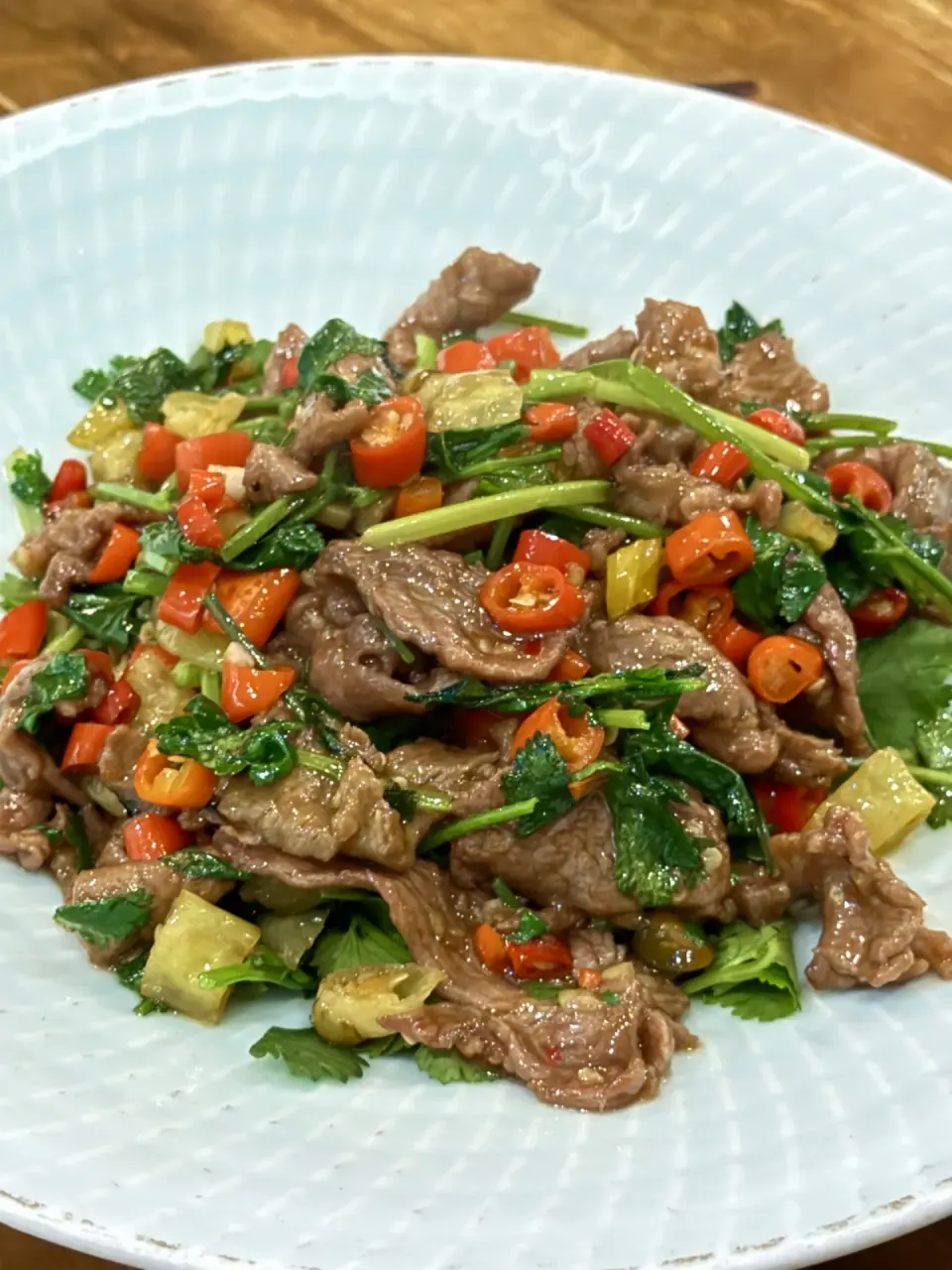 Stir-fried meat with green and red peppers served at Yu Li Xiang in Shanghai